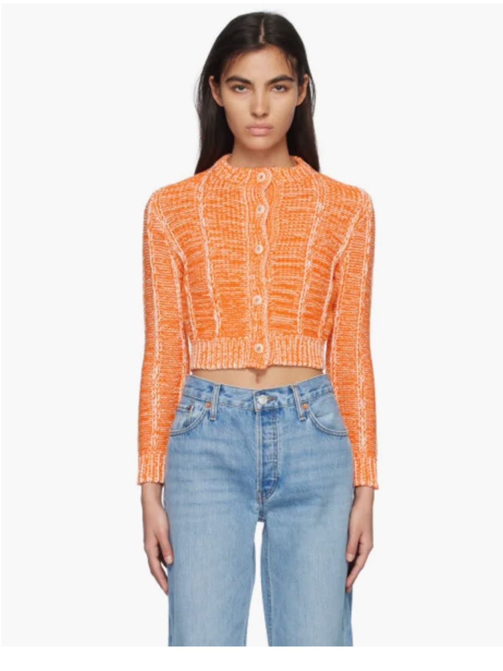 Re/Done Orange and White Marled Button-Front Cardigan